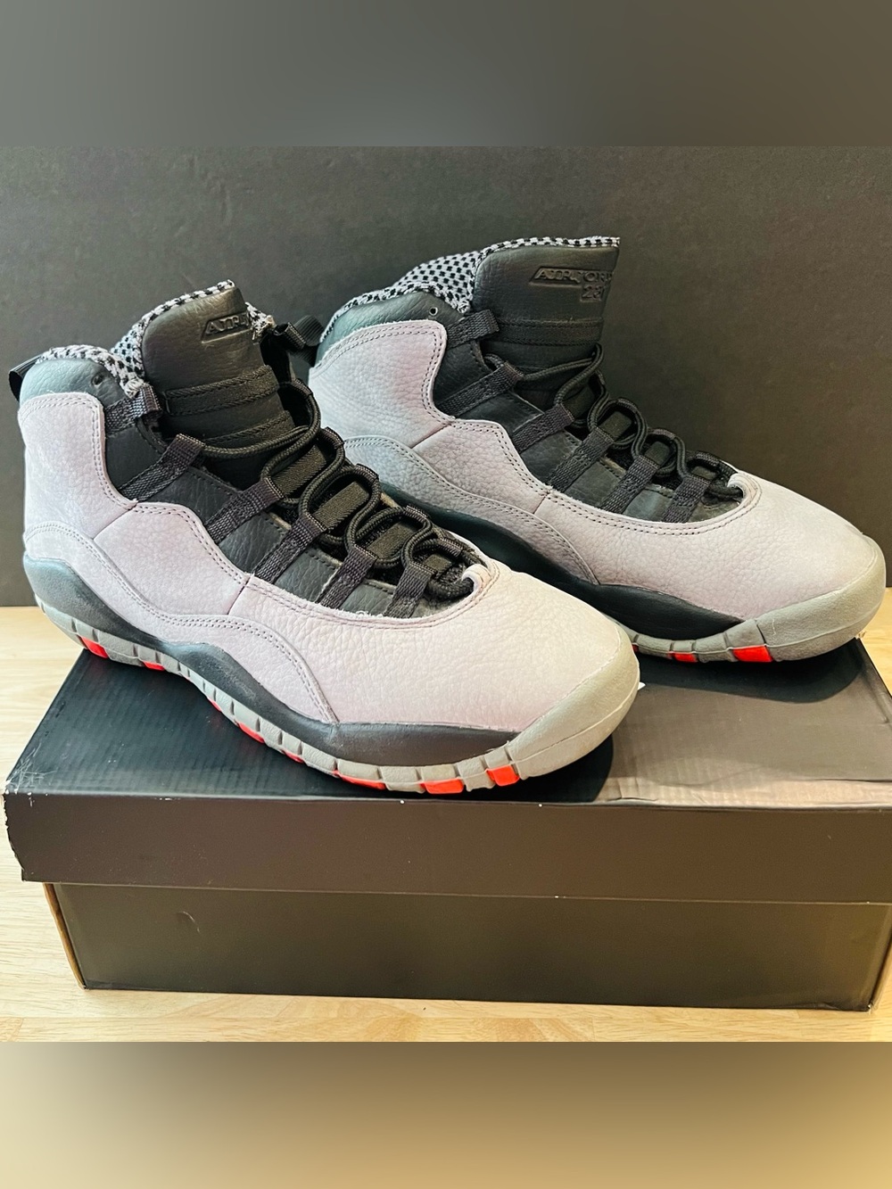 2014 Air Jordan 10 Retro Cool Grey / Infrared High Tops, Kids 7Y or Women’s 8.5